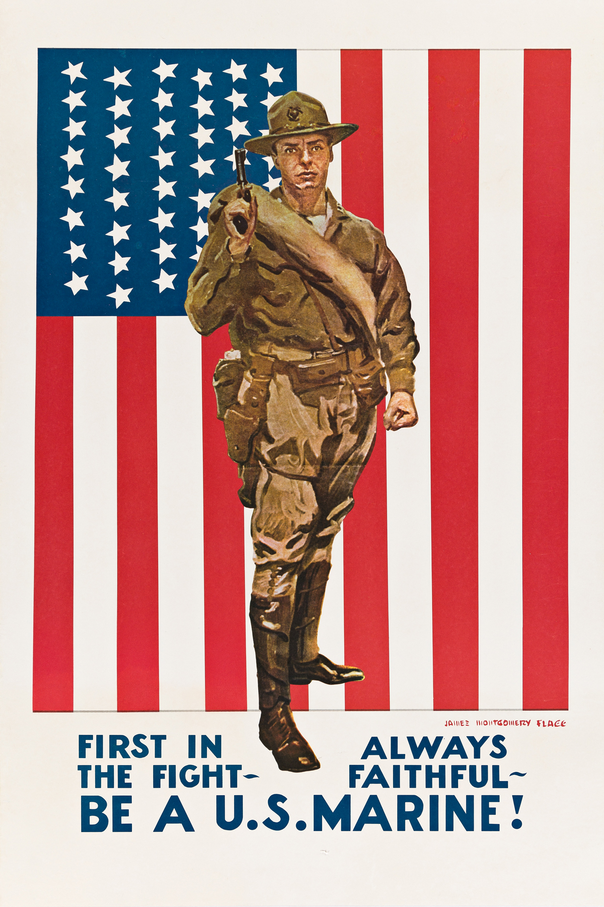 JAMES MONTGOMERY FLAGG (1870-1960).  FIRST IN THE FIGHT / BE A U.S. MARINE! Circa 1918. 34¾x23¼ inches, 88¼x59 cm.